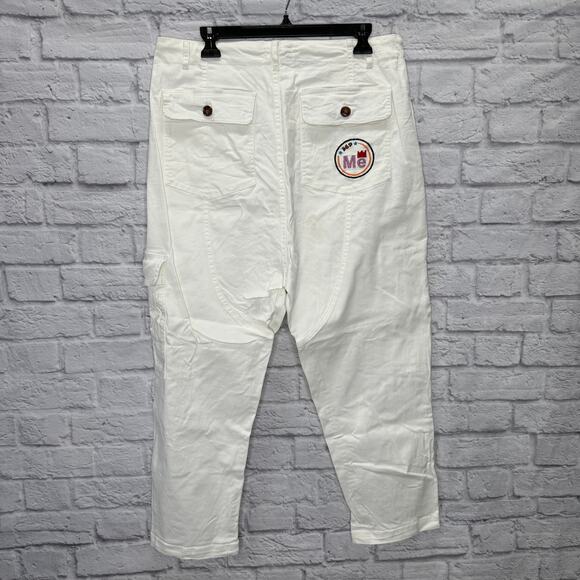 ME369 Aubree Drop Crotch Ankle Pants White Cargo Embroidered Size M - Picture 6 of 9